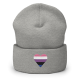 Genderfluid Flag Embroidered Heart Beanie: Celebratory LGBTQ+ Pride Design