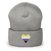 Nonbinary Flag Embroidered Heart Beanie: Celebratory LGBTQ+ Pride Design