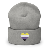 Nonbinary Flag Embroidered Heart Beanie: Celebratory LGBTQ+ Pride Design