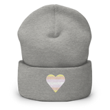 Pangender Flag Embroidered Heart Beanie: Celebratory LGBTQ+ Pride Design