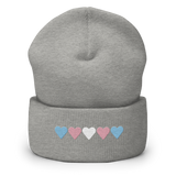 Embroidered Transgender Beanie: Pride Flag Horizontal Heart Design
