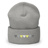 Embroidered Demigender Beanie: Pride Flag Horizontal Heart Design
