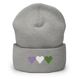 Embroidered Genderqueer Beanie: Pride Flag Horizontal Heart Design