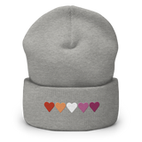 Embroidered Lesbian Beanie: Pride Flag Horizontal Heart Design