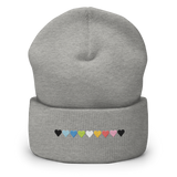 Embroidered Queer Beanie: Pride Flag Horizontal Heart Design