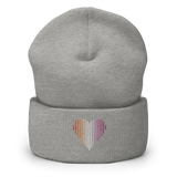 Lesbian Heart Lines Beanie: Embroidered Pride Gradient Hat