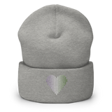 Genderqueer Heart Lines Beanie: Embroidered Pride Gradient Hat