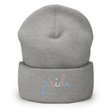 Transgender Pride Beanie: Cursive 'Pride' in Gradient Colors