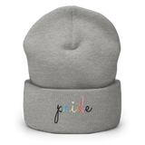 Queer Pride Beanie: Cursive 'Pride' in Gradient Colors