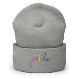 Gilbert Baker Pride Beanie: Cursive 'Pride' in Gradient Colors