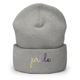 Nonbinary Pride Beanie: Cursive 'Pride' in Gradient Colors