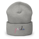 Genderfluid Pride Beanie: Cursive 'Pride' in Gradient Colors