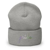 Genderqueer Pride Beanie: Cursive 'Pride' in Gradient Colors