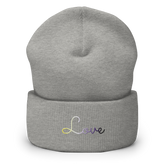 Nonbinary Love Script Beanie: Ellegantly Embroidered Pride Hat