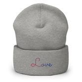 Bisexual Love Script Beanie: Ellegantly Embroidered Pride Hat