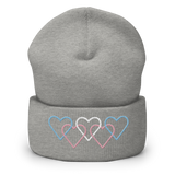 Transgender Pride Beanie: Interlaced Heart Outlines Embroidered Hat