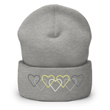 Demigender Pride Beanie: Interlaced Heart Outlines Embroidered Hat