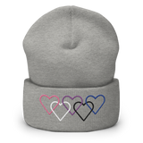Genderfluid Pride Beanie: Interlaced Heart Outlines Embroidered Hat