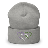 Genderqueer Pride Beanie: Interlaced Heart Outlines Embroidered Hat