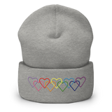 Gilbert Baker Pride Beanie: Interlaced Heart Outlines Embroidered Hat