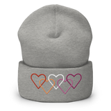 Lesbian Pride Beanie: Interlaced Heart Outlines Embroidered Hat