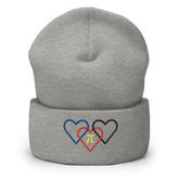 Polyamory Pride Beanie: Interlaced Heart Outlines Embroidered Hat