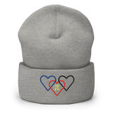 Polyamory Pride Beanie: Interlaced Heart Outlines Embroidered Hat