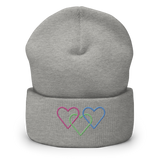 Polysexual Pride Beanie: Interlaced Heart Outlines Embroidered Hat