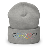 Queer Pride Beanie: Interlaced Heart Outlines Embroidered Hat