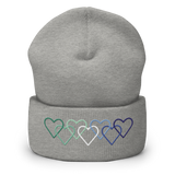 Gay Pride Beanie: Interlaced Heart Outlines Embroidered Hat