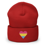Pansexual Flag Embroidered Heart Beanie: Celebratory LGBTQ+ Pride Design