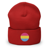 Pansexual Flag Embroidered Circle Beanie: Celebratory LGBTQ+ Pride Design