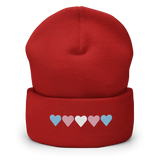 Embroidered Transgender Beanie: Pride Flag Horizontal Heart Design