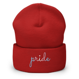 Transgender Pride Beanie: Cursive 'Pride' in Gradient Colors
