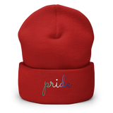 Gay Pride Beanie: Cursive 'Pride' in Gradient Colors