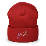 Genderqueer Pride Beanie: Cursive 'Pride' in Gradient Colors