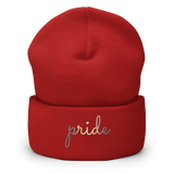 Demigender Pride Beanie: Cursive 'Pride' in Gradient Colors
