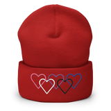 Genderfluid Pride Beanie: Interlaced Heart Outlines Embroidered Hat