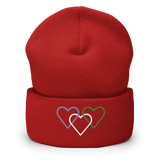 Genderqueer Pride Beanie: Interlaced Heart Outlines Embroidered Hat