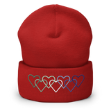 Gay Pride Beanie: Interlaced Heart Outlines Embroidered Hat