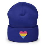 Pansexual Flag Embroidered Heart Beanie: Celebratory LGBTQ+ Pride Design