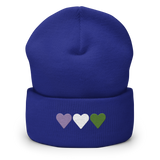 Embroidered Genderqueer Beanie: Pride Flag Horizontal Heart Design