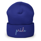 Transgender Pride Beanie: Cursive 'Pride' in Gradient Colors