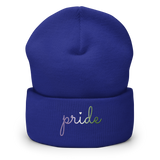 Genderqueer Pride Beanie: Cursive 'Pride' in Gradient Colors