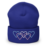 Transgender Pride Beanie: Interlaced Heart Outlines Embroidered Hat