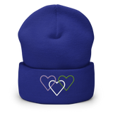 Genderqueer Pride Beanie: Interlaced Heart Outlines Embroidered Hat