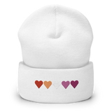 Embroidered Lesbian Beanie: Pride Flag Horizontal Heart Design