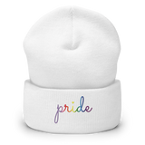 Gilbert Baker Pride Beanie: Cursive 'Pride' in Gradient Colors