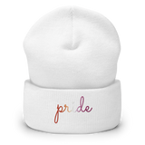 Lesbian Pride Beanie: Cursive 'Pride' in Gradient Colors