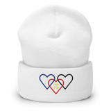 Polyamory Pride Beanie: Interlaced Heart Outlines Embroidered Hat